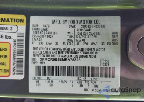 2021 Ford Bronco Sport Big Bend from USA, damaged, VIN 3FMCR9B66MRA75828